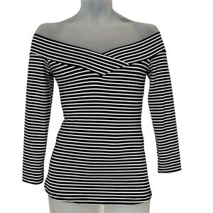 STRIPED PRINT OFF SHOULDER T- SHIRT SLIM FIT LONG SLEEVE TOP